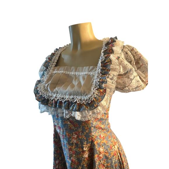 Women S Victorian Choice Floral Blue Printed Dress Gothic Steampunk Jane Austen - Picture 3 of 8